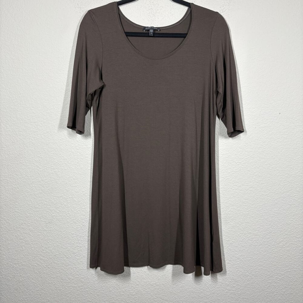 Eileen Fisher Womens Small Brown Swing Tunic Dress Half Sleeve Round Neck